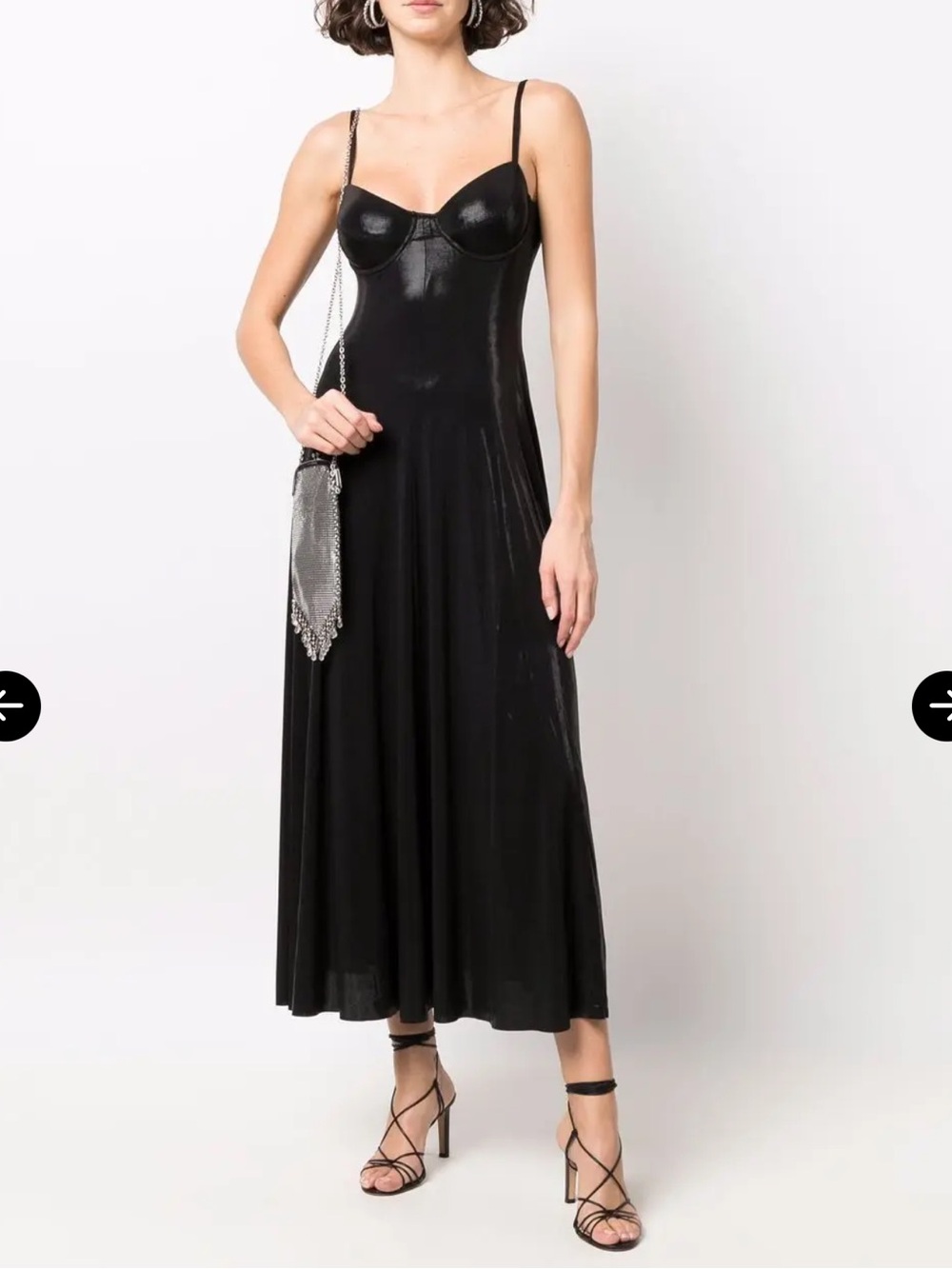 Norma Kamali Black Wet Look Midi Fit & Flare Luxury Dress, Small